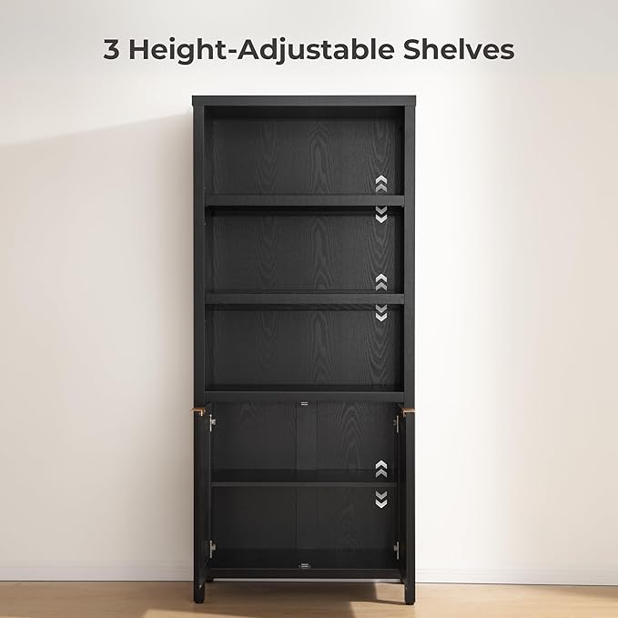 SICOTAS Bookcase 71" Tall Bookshelf 5 Tier Rattan Boho Bookcase - Image 6