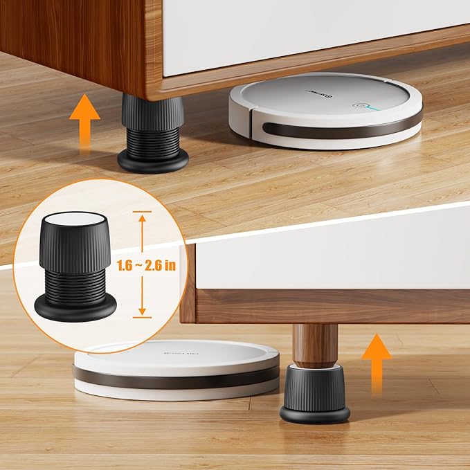 Adjustable Furniture Bed Risers, 1.6-2.6 inch Black, Durable Plastic Anti Slip - Image 2