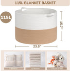 INDRESSME 115L Extra Large Jute Rope Basket, Blanket Basket Home Decor Baby - Image 2