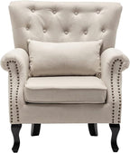 Mid Century Accent Chair for Living Room, Linen Fabric Button Tufted Armchair by DMFurniture