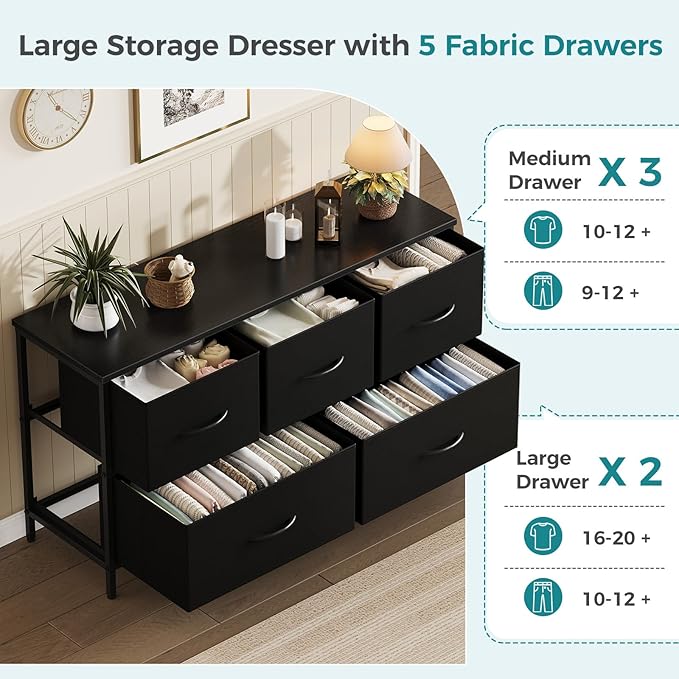 OLIXIS 5 Drawer Dresser for Bedroom, Closet Chest Organizer Furniture, TV Stand - Image 4