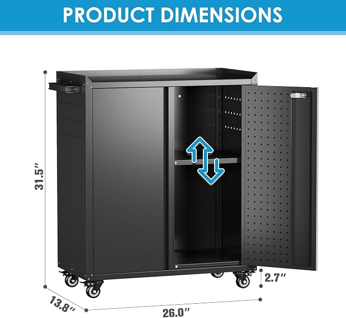 SUXXAN Storage Cabinet with Wheels and Pegboard, Rolling Garage Storage Cabinet - Image 2