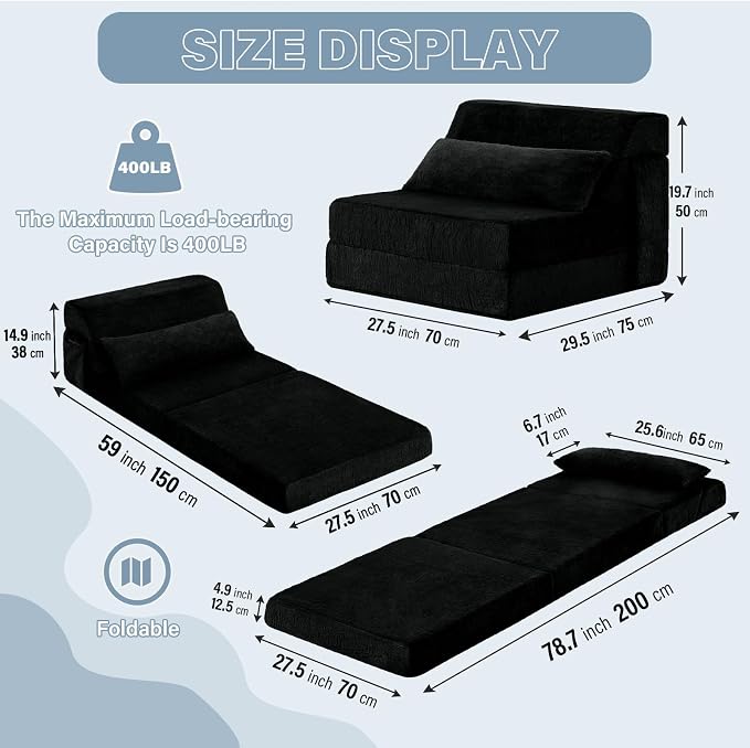 Tiita Convertible Folding Sofa Bed Single Size - Image 2