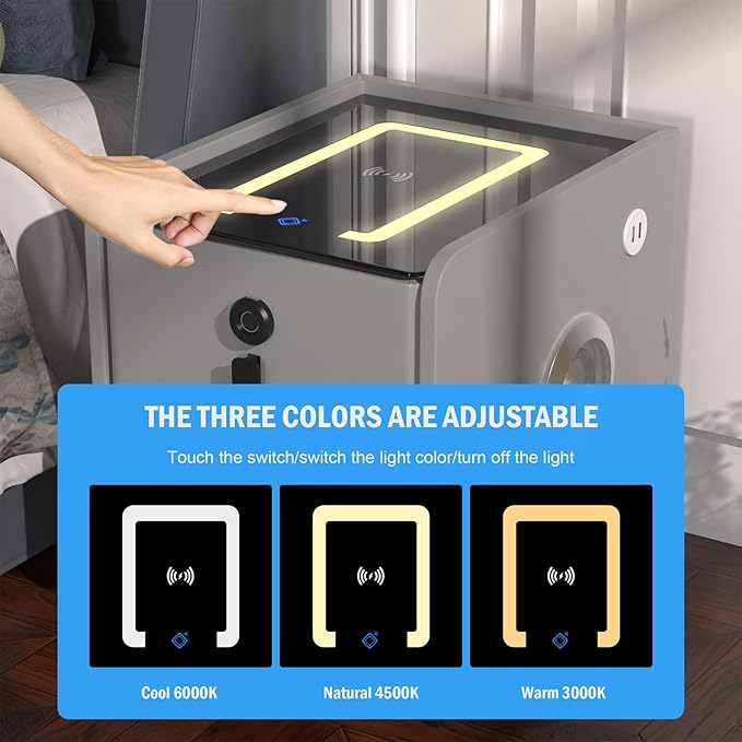 Smart Nightstand with 2 Drawers, with Fingerprint Lock Drawer, Nightstand with - Image 7