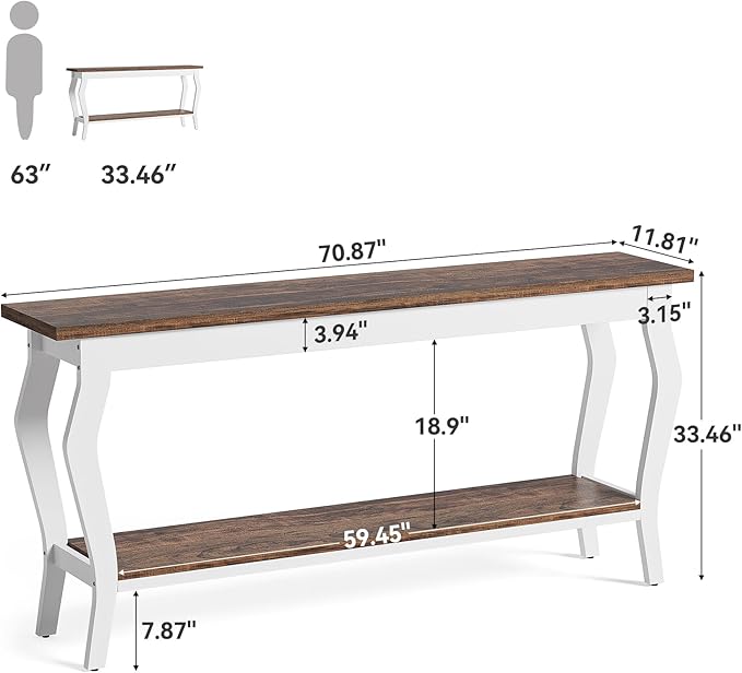 LITTLE TREE 70.9 Inches Long Console Table, 2-Tier Vintage Wooden Sofa Table - Image 2
