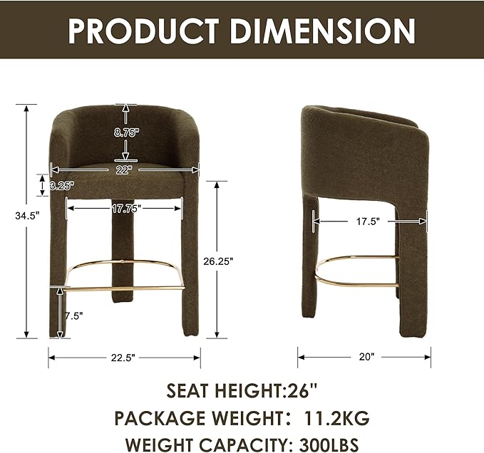 Modern Counter Height Bar Stools Set of 3, 26”H Barrel Counter Stools - Image 2