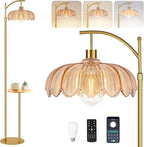 QIYIZM Gold Floor Lamp with Table and Shelves by QIYIZM