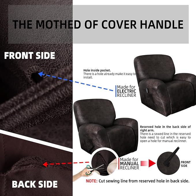 ANARACHON Leather Look Oversize Recliner Chair Covers, Thick 4 Pieces Recliner - Image 6