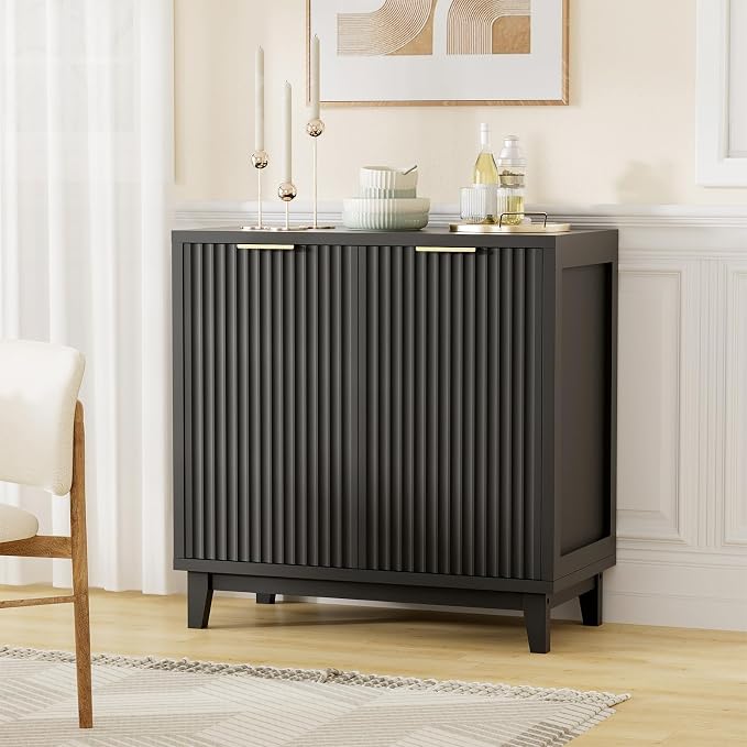 Fluted Cabinet with Storage, 2 Doors Sideboard Buffet, Mid Century Modern - Image 9
