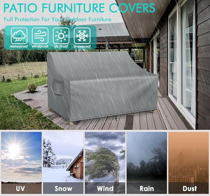 WLEAFJ Patio Sofa Cover Waterproof, 3-Seater Outdoor Sofa, Heavy Duty Deep - Image 4