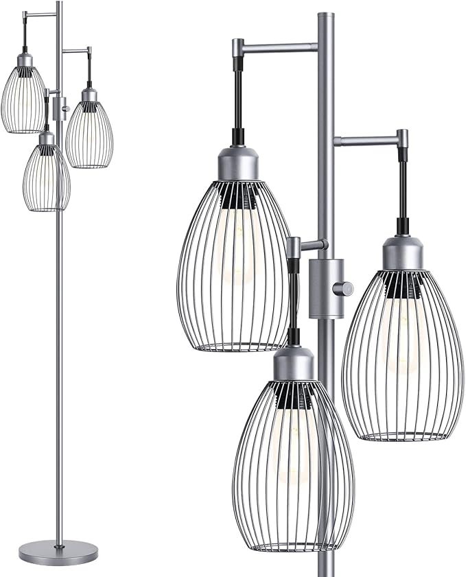 Nintiue Dimmable Floor Lamp, 3 x 800LM LED Edison Bulbs Included, Industrial by Nintiue