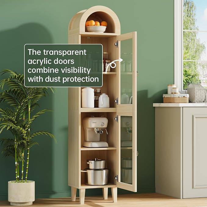 71" Tall Arched Cabinet with Acrylic Door, Modern Curio Arched Bookcase with - Image 5