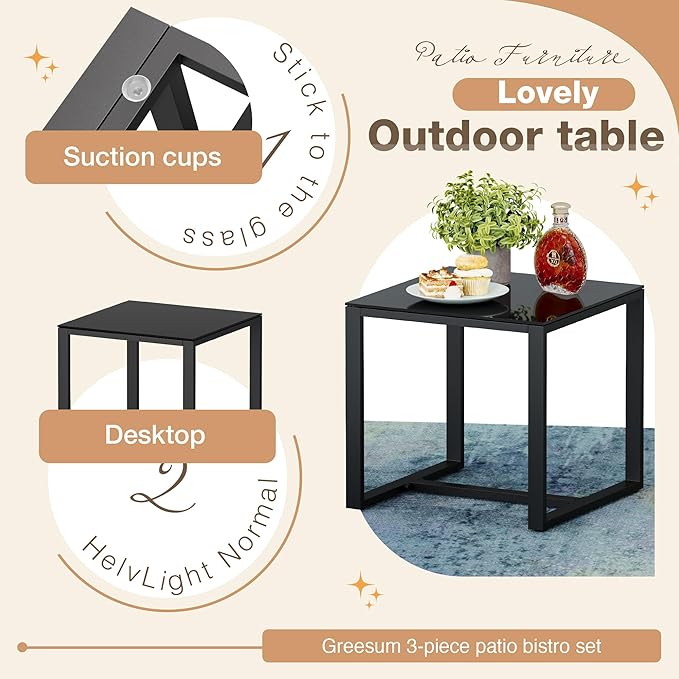 Greesum 3 Piece Patio Furniture Set, All-Weather Imitation Rattan Conversation - Image 4
