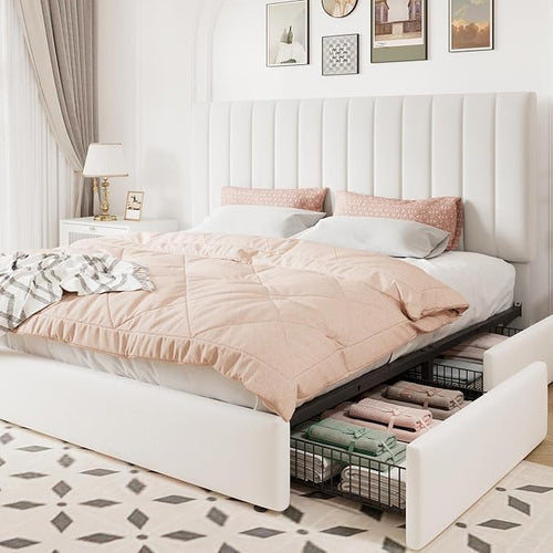 Allewie King Size Storage Bed Frame, Vertical Channel Tufted Adjustable by Allewie