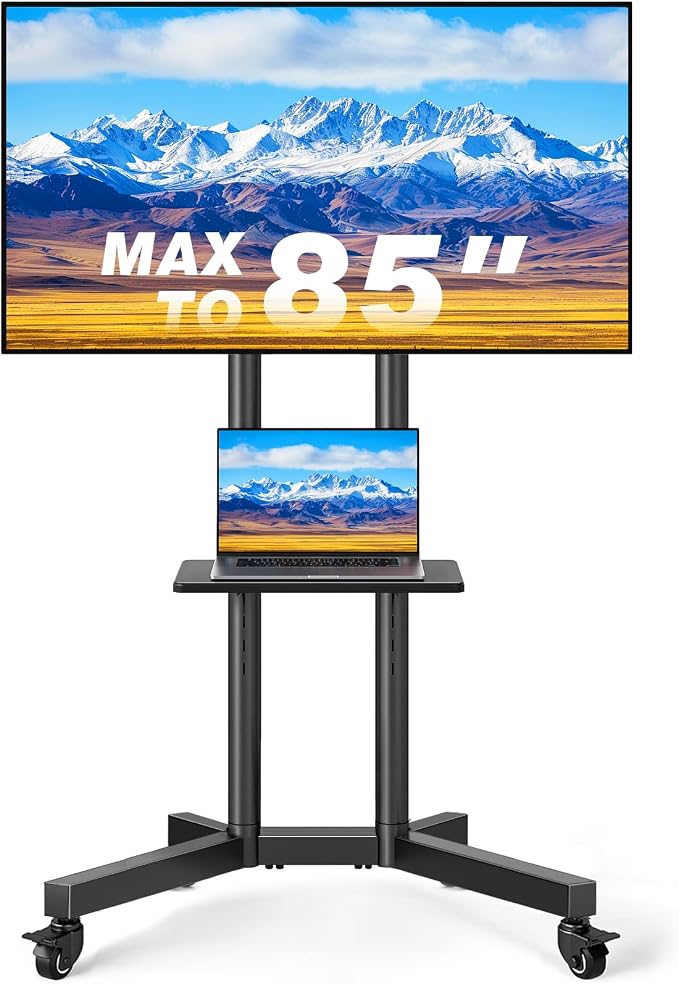 Rolling TV Stand with Shelf for 32-85 inch TVs up to 150lbs, Portable Mobile TV by Rfiver