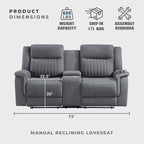 Lexicon Manual Double Reclining Loveseat, Polished Microfiber Manual Wall - Image 4