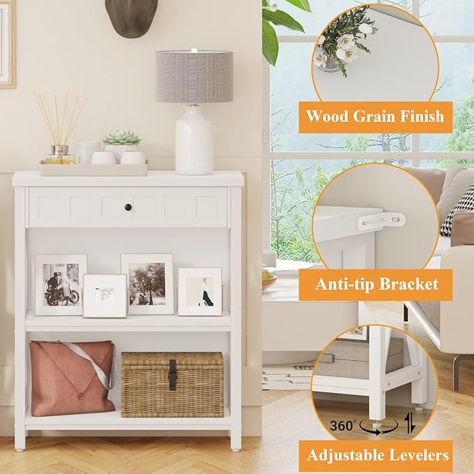 FATORRI Small Bookcase with Drawer, Wood and Metal Bookshelf - Image 4