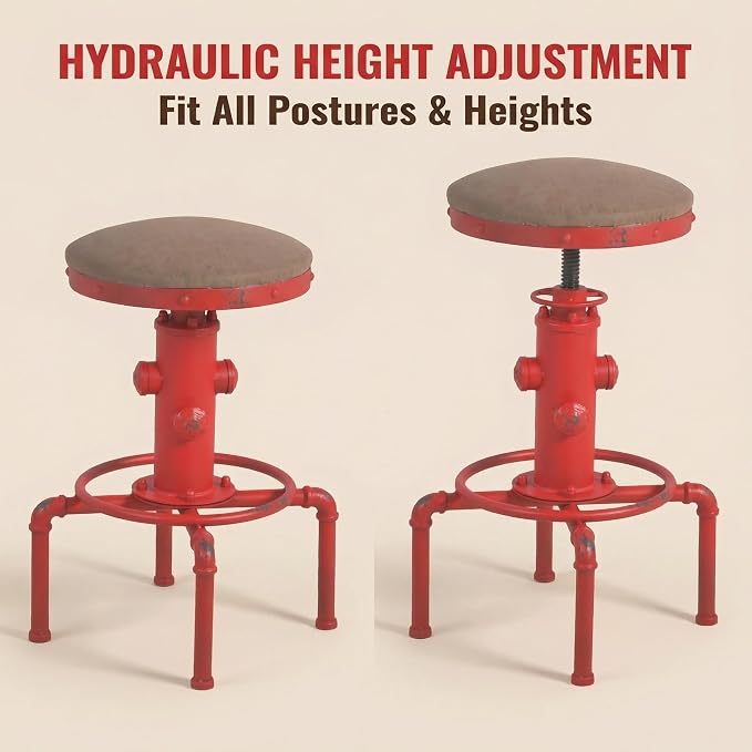 Topower Antique Vintage Industrial Barstool PU Leather Water Pipe Fire Hydrant - Image 4