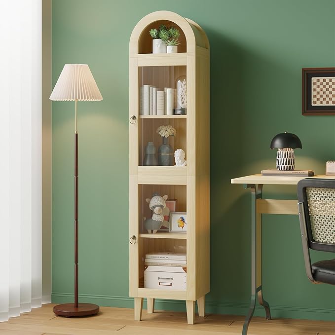 71" Tall Arched Cabinet with Acrylic Door, Modern Curio Arched Bookcase with by WelcometoIABIFO