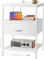 SUPERJARE Nightstand with Charging Station, 17.7 Inches Wider Side Table by SUPERJARE