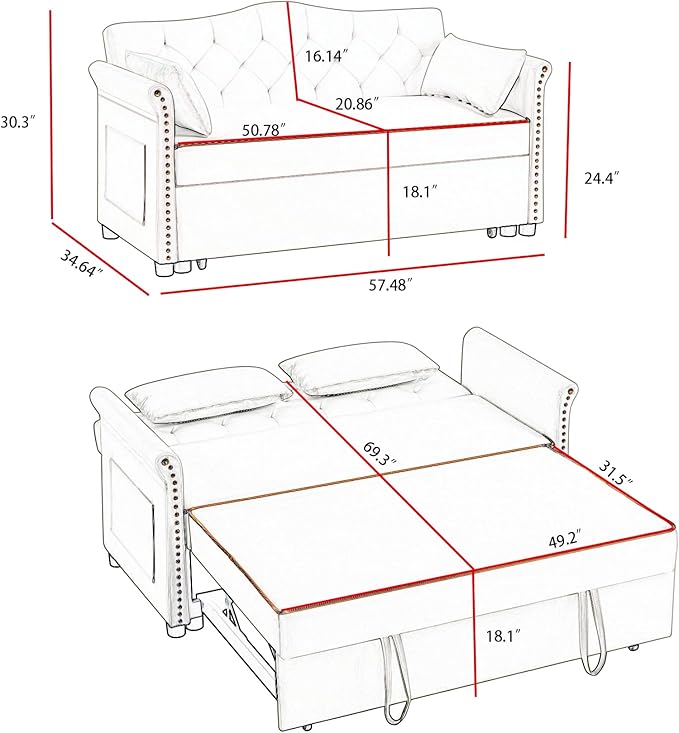 Auvsoce 57'' Convertible Sleeper Sofa Bed - Image 2