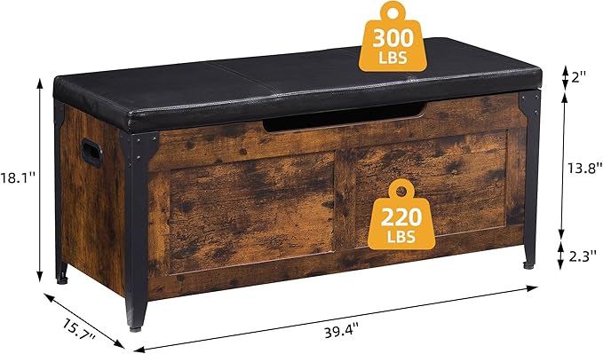 IDEALHOUSE Storage Bench, 39.4" Retro Wooden Storage Chest - Image 3