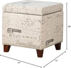 Adeco Fabric Script Pattern Cube Storage Footstool, Hinged Lid, Solid Wood Legs - Image 8
