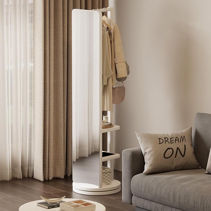 WoodsWhisper Full Length Mirror Coat Rack Solid Wood Floor Mirror 66"x12" Full - Image 5
