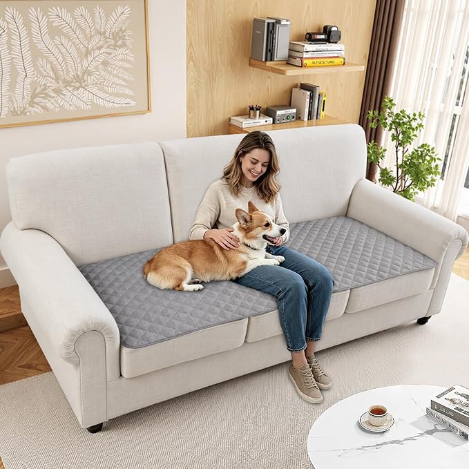 Dog Couch Cover for Sofa 100% Waterproof Faux Linen Sofa Covers for 3 Cushion - Image 6