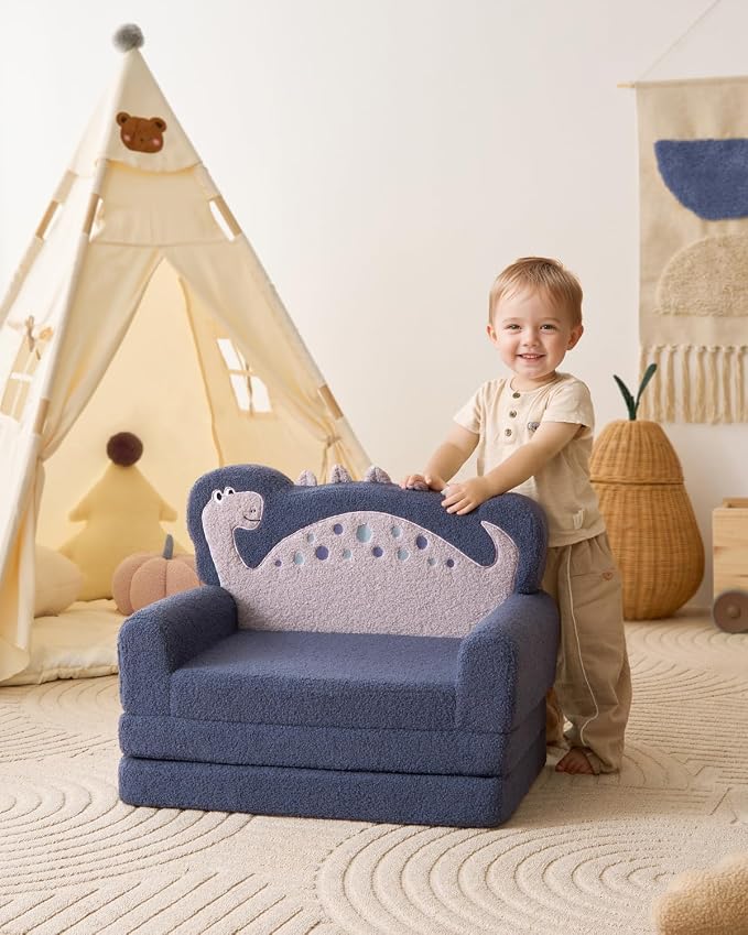 Blissful Diary Kids Couch, 2-in-1 Soft Toddler Couch Fold Out, Toddler Chair - Image 2