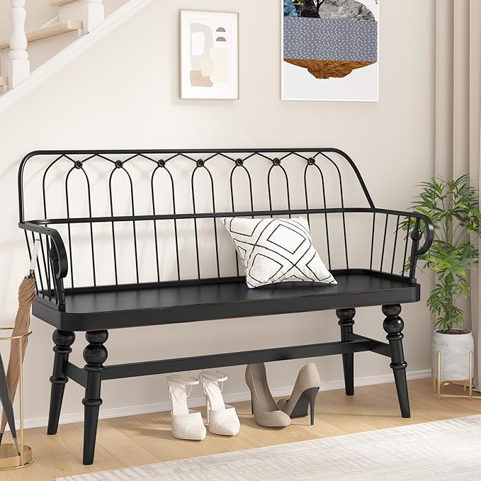 DIBRATY Entryway Bench, Spindle Back Wooden Dinning Bench, Farmhouse Foyer Bench by DIBRATY