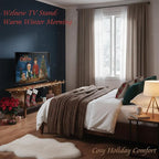 Welnow Walnut Rattan TV Stand for 65" TV, Mid Century Modern Entertainment - Image 9