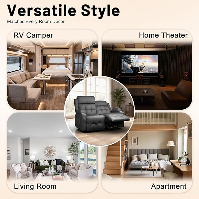 Reclining Loveseat with Pebble Texture Fabric, Loveseat Recliner with USB/Type - Image 7