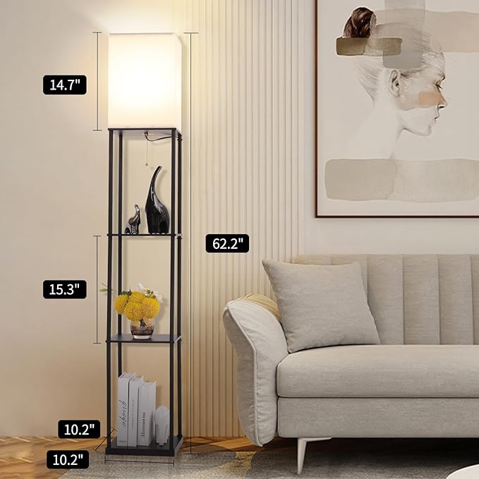 Gupuzm Floor Lamp with Shelves, Modern Square Standing Lamp with 3 Color - Image 3