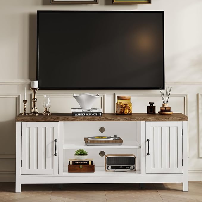 ChooChoo Farmhouse TV Stand, Wood Fluted Door Entertainment Center - Image 2