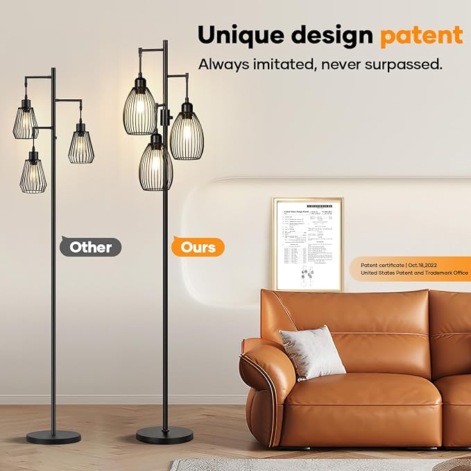 Dimmable Floor Lamp, 3 x 800LM LED Edison Bulbs Included, Farmhouse Industrial - Image 7