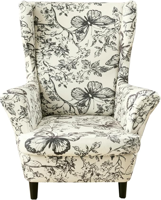 KRFOONN Velvet Wing Chair Slipcovers 2 Piece Stretch Printed Wingback Chair by KRFOONN