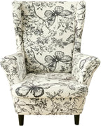 KRFOONN Velvet Wing Chair Slipcovers 2 Piece Stretch Printed Wingback Chair by KRFOONN