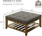 Befurtori Large Square Ottoman Coffee Table, Linen Solid Upholstered Footrest - Image 2