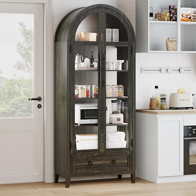 HNEBC Book Shelf with LED Lights, Arched Display Case with Storage Cabinet - Image 5