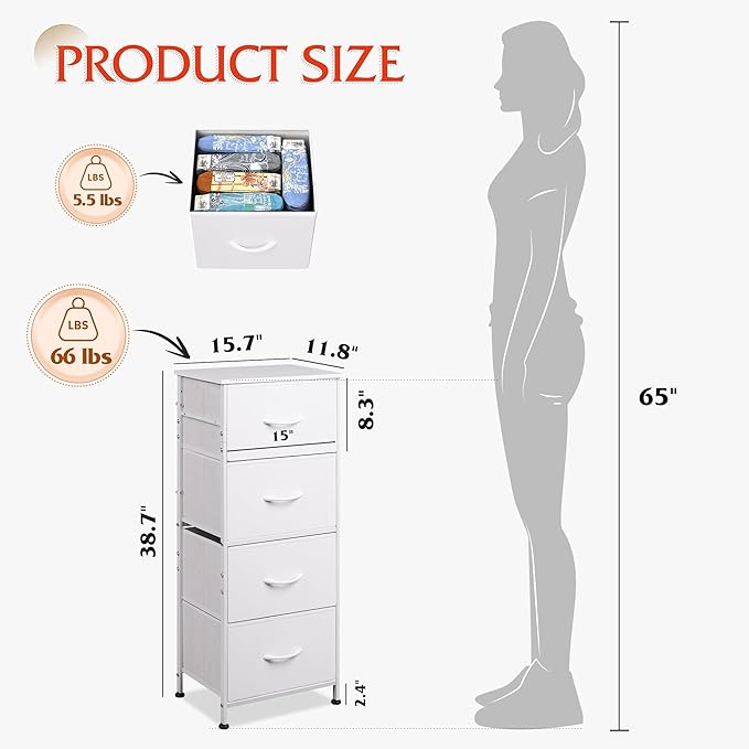 WLIVE Dresser with 4 Drawers, Storage Tower, Organizer Unit, Fabric Dresser - Image 3