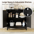 Fluted Cabinet with Storage, 2 Doors Sideboard Buffet, Mid Century Modern - Image 4