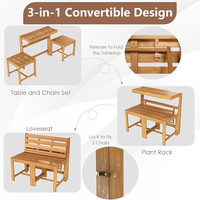 Tangkula 3-in-1 Convertible Bench Picnic Table, Space-Saving Patio Convert A - Image 5