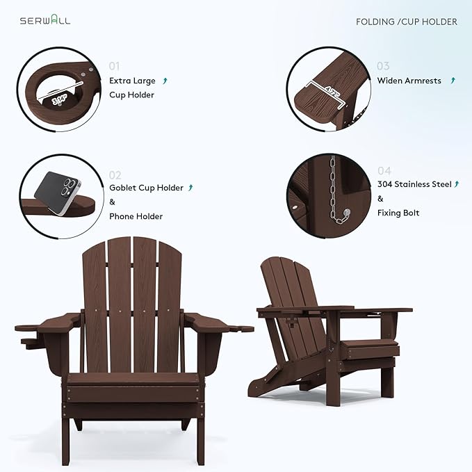SERWALL Adirondack Chair with Cup Holders - Image 5