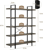 OtterOasis Bookshelf Set, Heavy Duty 5-Tier Industrial Bookcase, 120lbs Shelf - Image 2