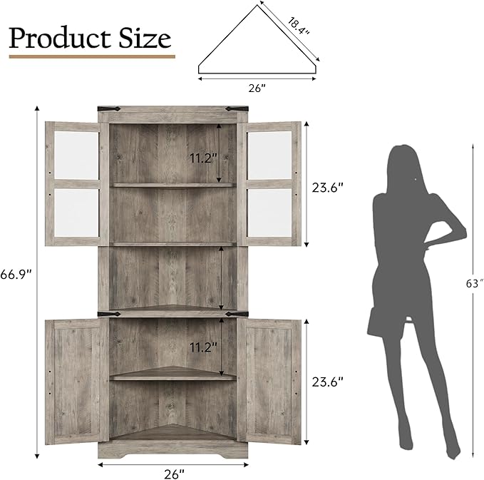 GarveeHome Tall Corner Cabinet, Farmhouse Corner Storage Cabinet - Image 2