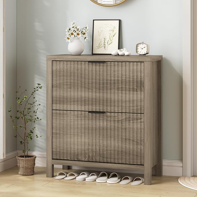 YOMILUVE Shoe Cabinet Storage for Entryway, Fluted Shoe Cabinet - Image 3