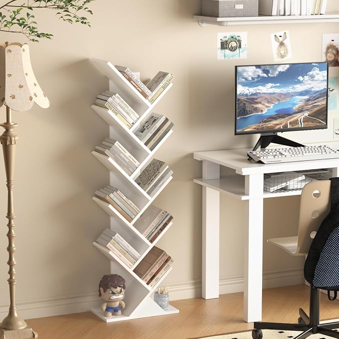 SHEEPAM 10 Tier Tree Book Shelf, Floor Standing Wood Bookshelf - Image 5