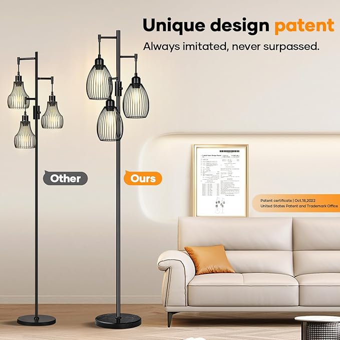 Dimmable Floor Lamp, 3x800LM LED Bulbs Included, Farmhouse Industrial Floor - Image 7