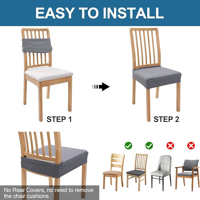 Smiry Waterproof Seat Covers for Dining Room Chairs Set of 8, Stretch Jacquard - Image 5
